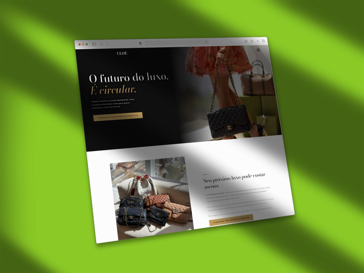 Cloé Second Hand: landing page de brechó de bolsas de luxo