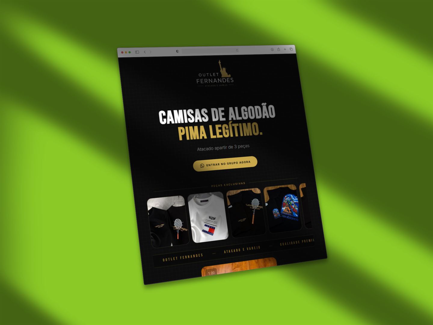 Outlet Fernandes: landing page de atacado de camisas